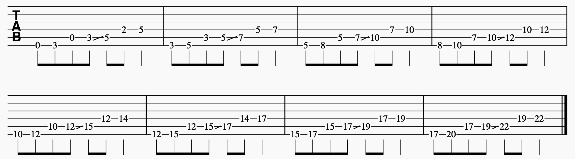 Ex. 1a — Seven-note pattern on the EAD set, ascending